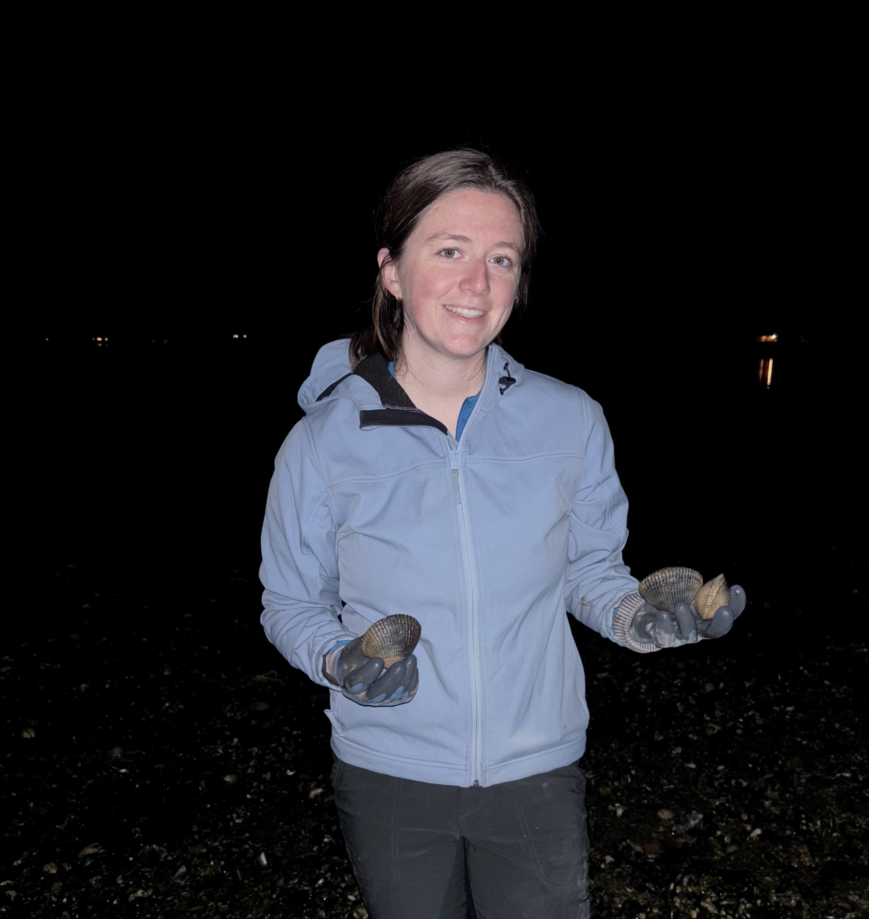 Midnight fieldwork collecting clams